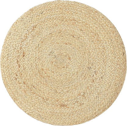 REDEARTH · Cylindrical Pouf Foot Stool Ottoman - Jute Braided Pouffe Poof Accent Sitting Footrest for Living Room, Bedroom, Nursery, Patio, Lounge & Other Rooms (Natural Ivory, 18"x18"x14")