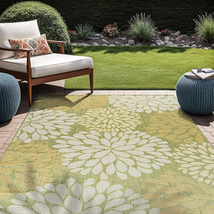 Beverly Rug Outdoor Rug 6x9 Modern Exotic Tropical Leaf Area Rugs for Indoor and Outdoor Patio Deck Porch Garden Water Resistant Washable Outside Carpet (6 x 9 Green)