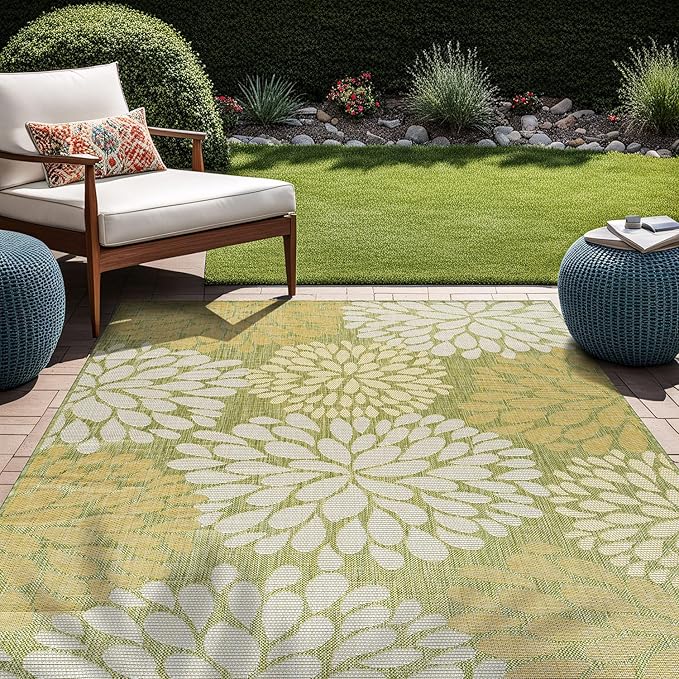 Beverly Rug Outdoor Rug 5x7 Modern Exotic Tropical Leaf Area Rugs for Indoor and Outdoor Patio Deck Porch Garden Water Resistant Washable Outside Carpet (5 x 7 Green)