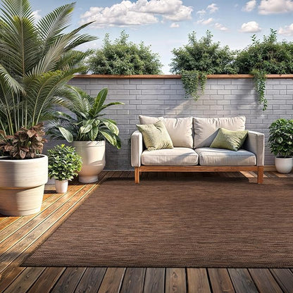 Washable Indoor Outdoor Rug Weather Resistant Carpet Modern Solid for Porch Deck Balcony Backyard Patio Rug 5x7 Gold Brown