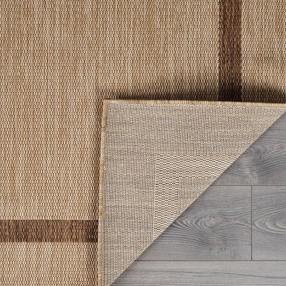 Bordered Outdoor Rug 9x12 Washable Outside Carpet for Indoor Patio Porch Waterproof Easy Cleaning Non Shedding Area Rugs Jute Beige - Nut Brown 9 x 12