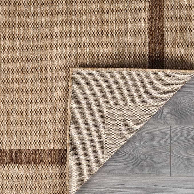 Bordered Outdoor Rug 10x14 Washable Outside Carpet for Indoor Patio Porch Waterproof Easy Cleaning Non Shedding Area Rugs Jute Beige - Nut Brown 10 x 14