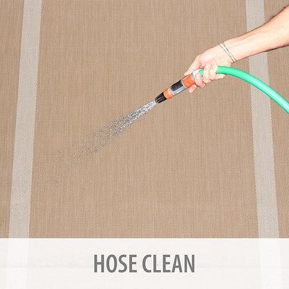 CAMILSON Outdoor Rug 6x9, Modern Outside Rugs for Patios Porches Waterproof Durable Washable Non-Shedding, Easy-to-Clean Indoor Outdoor Area Carpet (6 x 9, Bordered - Beige/White)