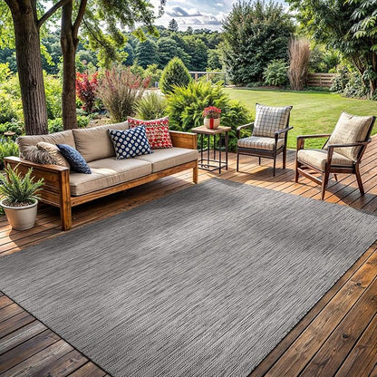 Washable Indoor Outdoor Rug 5x7 Weather Resistant Area Rugs Modern Solid for Porch Deck Balcony Backyard Patio Outside Carpet (5 X 7 Silver Grey)