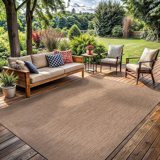 Washable Indoor Outdoor Rug 6x9 Weather Resistant Area Rugs Modern Solid Jute Rug for Porch Deck Balcony Backyard Patio Outside Carpet (6 X 9 Jute Beige)