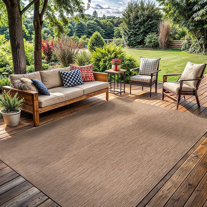 Washable Indoor Outdoor Rug 8x10 Weather Resistant Area Rugs Modern Solid Jute Rug for Porch Deck Balcony Backyard Patio Outside Carpet (8 X 10 Jute Beige)
