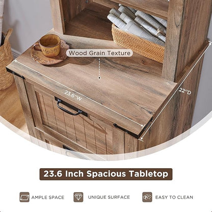 RedLemon Bookcase with 2 File Drawers, 72" Tall Farmhouse Bookshelf with Storage and Adjustable Shelves, 4 Tier Rustic Wood Bookshelf with Cabinet for Home Office, Living Room (Rustic Natural Oak)