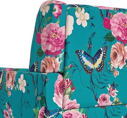 UIXE Floral Accent Chair, Modern Upholstered Armchair in Fabric for Living Room, Comfy Club Arm Chairs Single Sofa Button Tufted Bedroom Reading Seat - Pattern Blue, Set of 2