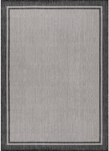 CAMILSON Indoor Outdoor Rug, 5x7 Bordered Gray Modern Area Rugs for Indoor and Outdoor Patios, Kitchen and Hallway Mats, Washable Porch Deck Outside Carpet (Bordered Grey, 5 x 7)