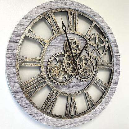 The Gears Clock The Original Real Moving Gear Wall Clock Vintage Industrial Oversized Rustic Farmhouse (24 inch (60cm),Silver Grey)