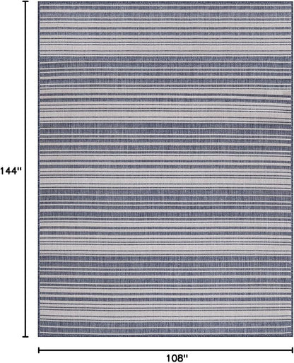 Stripe Outdoor Rug 9x12 Washable Outside Carpet for Indoor Patio Porch Waterproof Easy Cleaning Non Shedding Area Rugs Blue 9 x 12