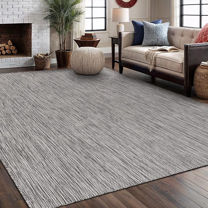 Washable Indoor Outdoor Rug 5x7 Weather Resistant Area Rugs Modern Solid for Porch Deck Balcony Backyard Patio Outside Carpet (5 X 7 Silver Grey)