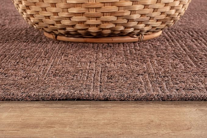 CAMILSON Indoor and Outdoor Runner Rug Brown Solid Boho Woven Design Easy-Cleaning Non Shedding Fiber Living Room Bedroom Garden Patio and Kitchen Washable Outside Carpet Alfombras (2x7)