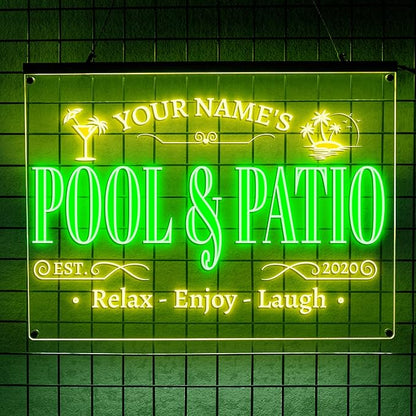 Personalized Pool & Patio Neon Sign, Custom LED Wall Light for Backyard Decor, Outdoor Bar Sign, Relaxing Vibes Gift for Homeowners