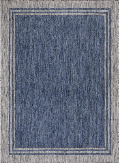 Bordered Outdoor Rug 5x7 Washable Outside Carpet for Indoor Patio Porch Waterproof Easy Cleaning Non Shedding Area Rugs Navy 5 x 7