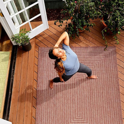 Adiva Rugs Outdoor Indoor Area Rug, Weather Resistant, Easy to Clean, Stain Resistant Floor Mat for Dining Room, Backyard, Deck, Patio (Copper Weiss, 6' x 9')