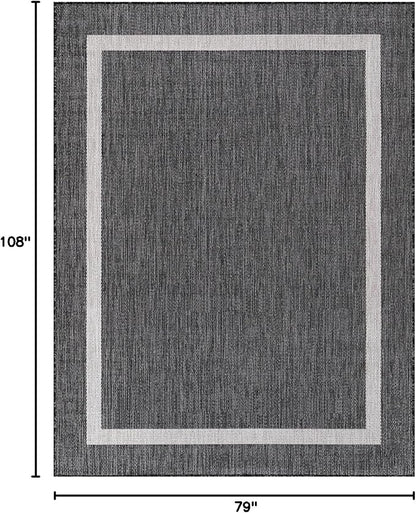 Bordered Outdoor Rug 6x9 Washable Outside Carpet for Indoor Patio Porch Waterproof Easy Cleaning Non Shedding Area Rugs Gray 6 x 9