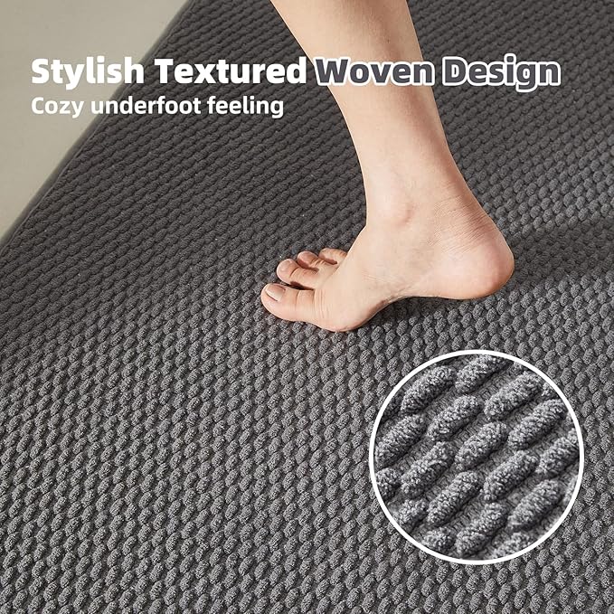 Bathroom Rugs Non Slip Washable, Super Absorbent Thin Bath Mat Small Quick Dry Low Pile Bathroom Rug, Dark Grey 20"x30"