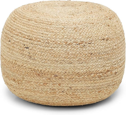 REDEARTH · Jute Circular Jute Pouf Ottoman - Braided Pouffe Accent Sitting Round Footrest for Living Room, Bedroom, Nursery, kidsroom, Patio, Gym; 100% Jute (19.5"x19.5"x14"; Jute Natural)