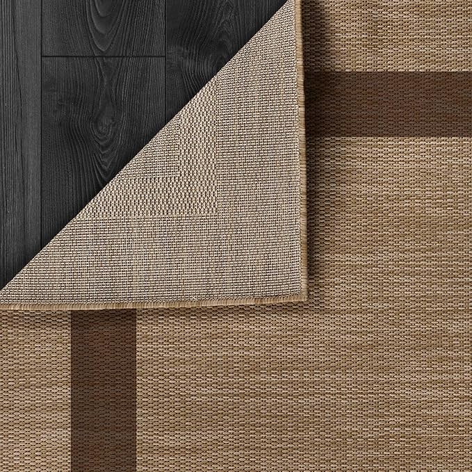 CAMILSON Outdoor Rug 6x9 - Modern Outside Rugs for Patios Porches Waterproof Durable Washable Non-Shedding, Easy-to-Clean Indoor Outdoor Area Carpet (6 x 9, Bordered - Jute)