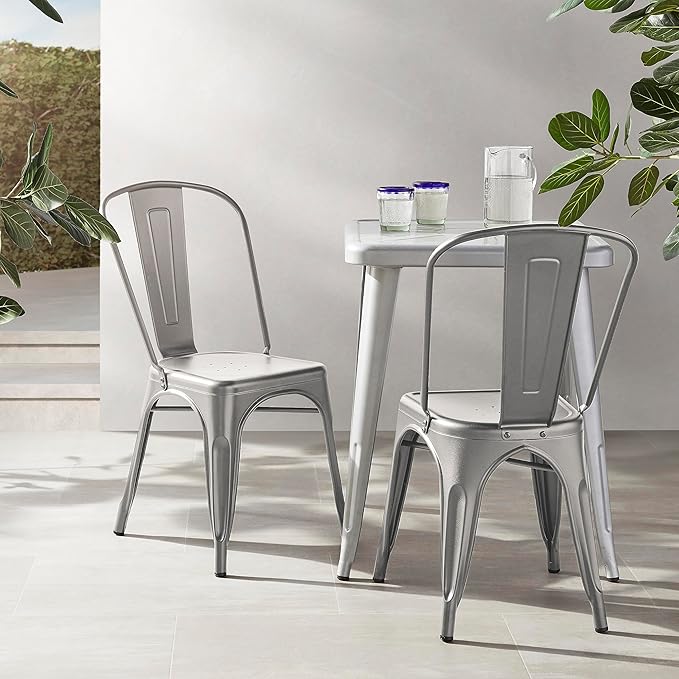 Amazon Basics Metal Dining Chairs, 4 Count, Dark Grey, 20.1 x 17.1 x 33.5 inches