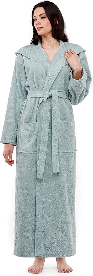 Arus Women's Pacific Hooded Turkish Cotton Bath Robe with Full Length Options