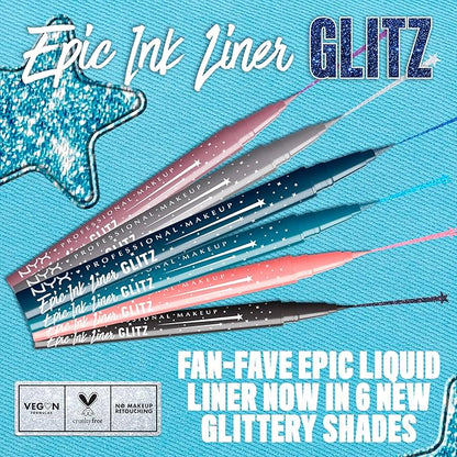 NYX PROFESSIONAL MAKEUP Epic Ink Glitz Liner, Waterproof Metallic Liquid Eyeliner with Vegan Formula - Tapered Twinkle (Shimmer Teal Blue)