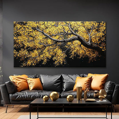 TAIJXAGSG Large Canvas Wall Art Decor For Living Room Pictures Gold Tree Wall Art Decoration Abstract Tree Plants Artwork Wall Art Modern Painting Pictures For Bedroom Home Kitchen Office 29"X 58"