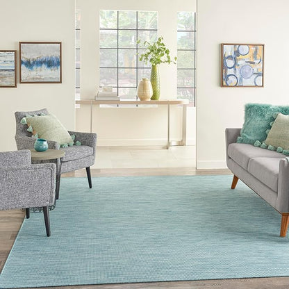 Nourison Positano Indoor/Outdoor Aqua 10' x 14' Area Rug, Easy Cleaning, Non Shedding, Bed Room, Living Room, Dining Room, Backyard, Deck, Patio (10x14)