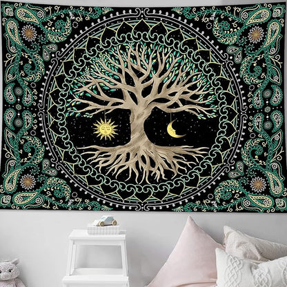 FORATER Tree of Life Tapestry Wall Hanging Aesthetic Sun and Moon Tapestry with Vintage Paisley Flowers Colorful Tree Wall Tapestries for Bedroom, Living Room, Dorm(61 x 82 inches, Multicolor)