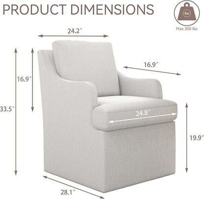 VKNOW Upholstered Dining Chairs, Modern Kitchen Chairs Dinner Chairs with 4 Casters, Linen Armchair for Bedroom Reading Room Living Room, Light Grey