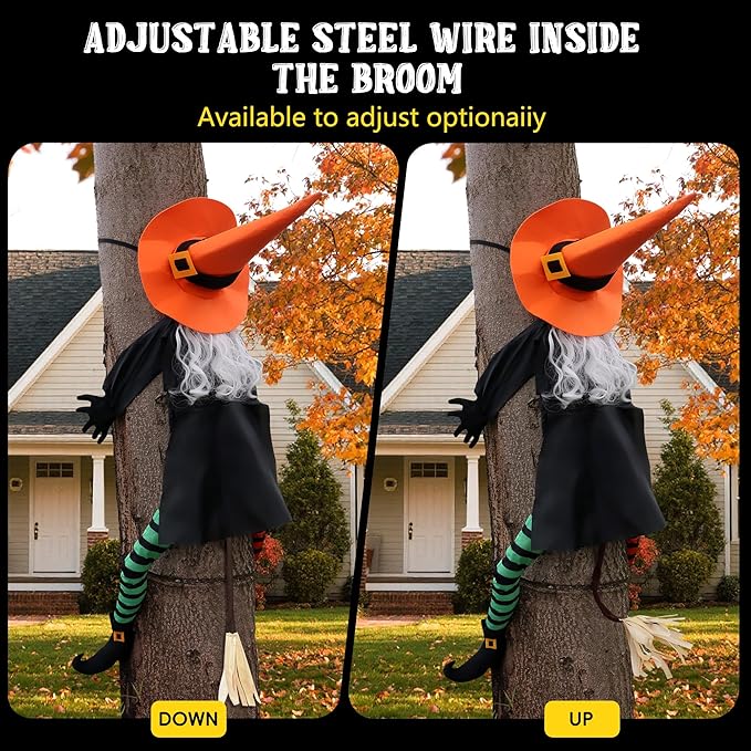 POPGIFTU 53" Halloween Crashing Witch Decoration – Funny Flying Witch for Tree, Yard, Porch & Outdoor Halloween Decor