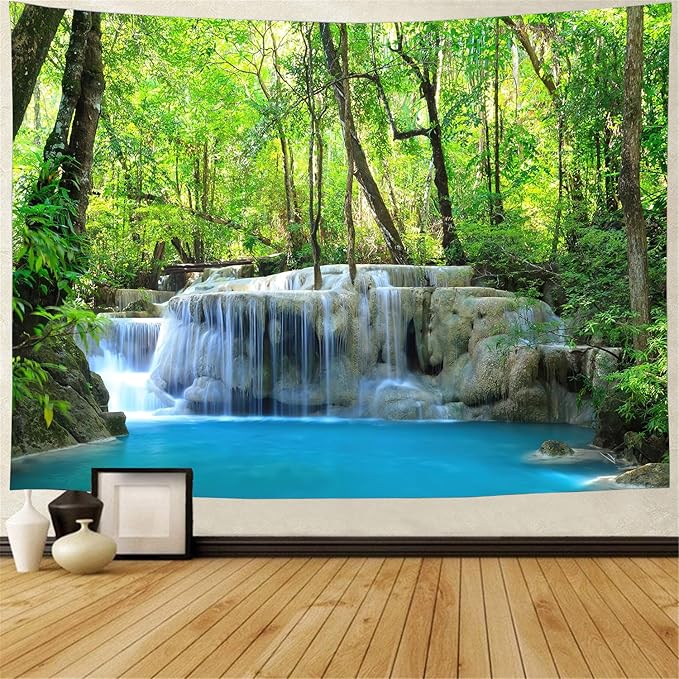 FENDROM Waterfall Tapestry Nature Stone River Forest Scenery Theme Print Landscape Jungle Wall Hanging for Living Room Party Beach Picnic Blankets Tablecloths Wall Decor