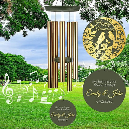 ASTARIN Happy Anniversary Wind Chimes Personalized, Deep Tone Wind Chimes for Memory Day, for Couple Friends Wife Husband, Marriage Keepsake Gift Ideas
