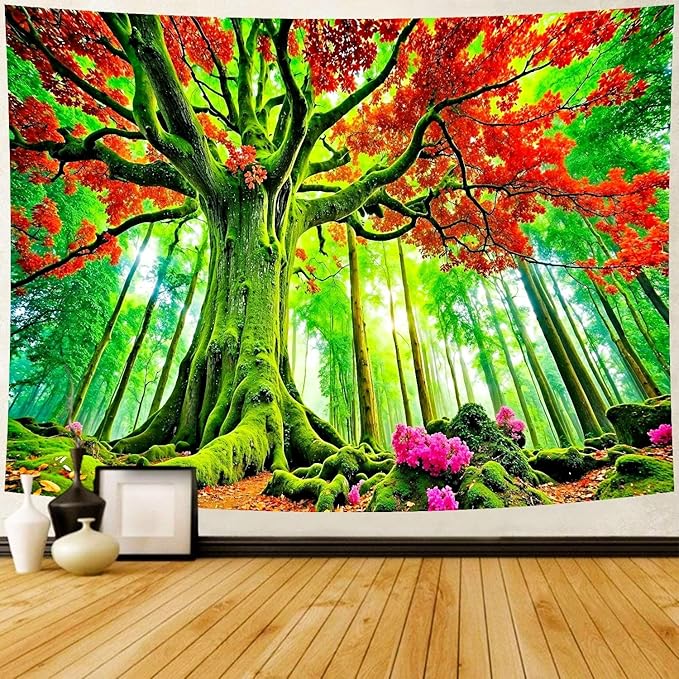 Delur Forest Tapestry Tree of Life Green Landscape Rainforest Wall Hanging Tapestry Colorful Mystical Nature Spiritual Psychedelic Headboard for Bedroom Living Room Home Decor (59.1" x 78.7")