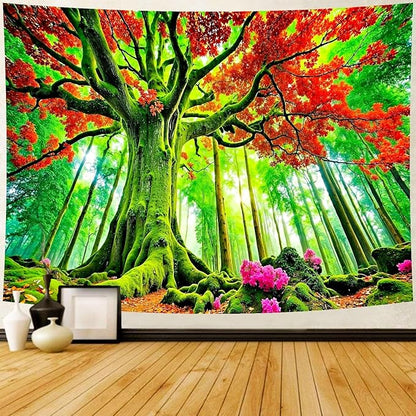 Delur Forest Tapestry Tree of Life Green Landscape Rainforest Wall Hanging Tapestry Colorful Mystical Nature Spiritual Psychedelic Headboard for Bedroom Living Room Home Decor (59.1" x 78.7")