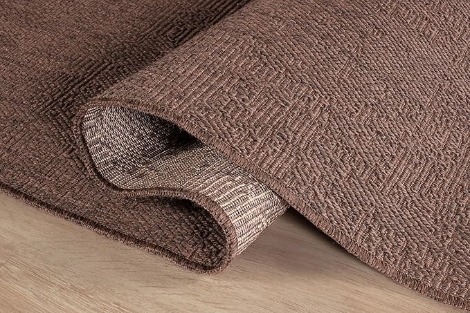 CAMILSON Easy Jute Rug 5x7, Indoor Outdoor Brown Color Fiber Area Rugs for Living Room Patio and Kitchen Rug, Solid Boho Woven Design, Easy-Cleaning, Washable Outside Carpet Alfombras (5 x 7)