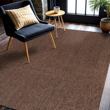 CAMILSON Easy Jute Rug 5x7, Indoor Outdoor Brown Color Fiber Area Rugs for Living Room Patio and Kitchen Rug, Solid Boho Woven Design, Easy-Cleaning, Washable Outside Carpet Alfombras (5 x 7)