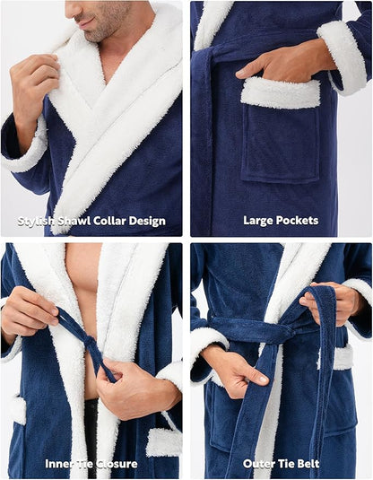 DAVID ARCHY Men's Soft Fleece Plush Robe Full Length Long Bathrobe