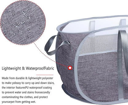 Pop Up Laundry Hamper，with Durable Handles collapsible laundry basket，Easy to Open and Fold for college Dorm,kids room，travel (blue+gray)…