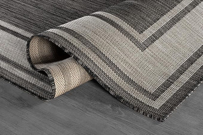 Beverly Rug Outdoor Rug 5x7 Modern Bordered Area Rugs for Indoor and Outdoor Patio Deck Porch Garden Waterproof Weather Sun Resistant Washable Outside Carpet (5 x 7 Dark Gray)