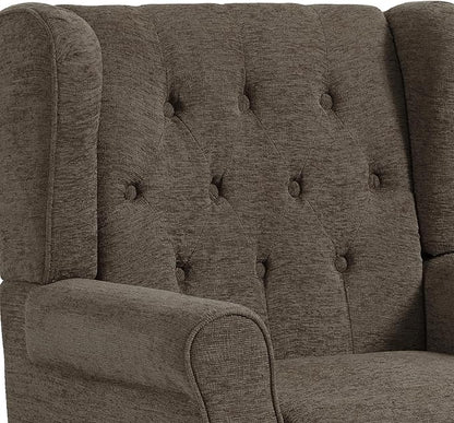 UIXE High Back Accent Chairs Set of 2, Upholstered Armchair in Fabric, Retro Wingback Arm Chair for Living Room, Comfy Single Sofa Bedroom Reading Seat with Solid Wood Legs - Taupe