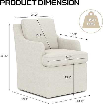 VKNOW Upholstered Dining Chairs, Modern Kitchen Chairs Dinner Chairs with 4 Casters, Linen Armchair for Bedroom Reading Room Living Room, Beige