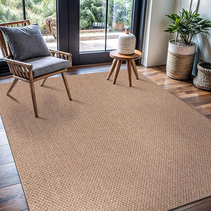 CAMILSON Easy Jute Rug 4x6, Indoor Outdoor Natural Color Farmhouse Area Rugs for Living Room Patio and Kitchen Rug, Solid Boho Woven Design, Easy-Cleaning, Washable Outside Carpet Alfombras (4 x 6)