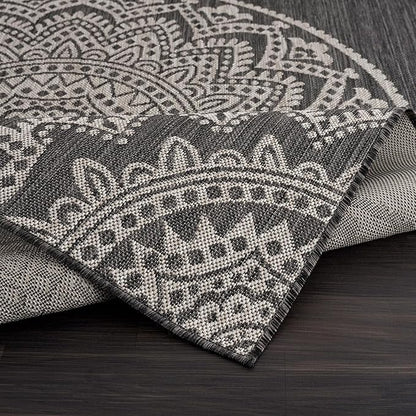 CAMILSON Outdoor Rug 5x7 Modern Area Rugs for Indoor and Outdoor Patios and Porches - Waterproof Washable Non-Shedding Easy-to-Clean Outside Carpet (5 x 7, Medallion - Dark Grey/Light Grey)