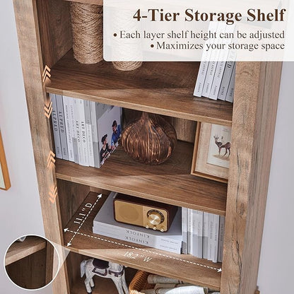 RedLemon Bookshelf with Storage Cabinet, 72" Tall Farmhouse Bookcase with Adjustable Shelves and Barn Door, 4 Tier Office Wood Bookshelf with Retro Metal Handles for Office, Library (Natural Oak)