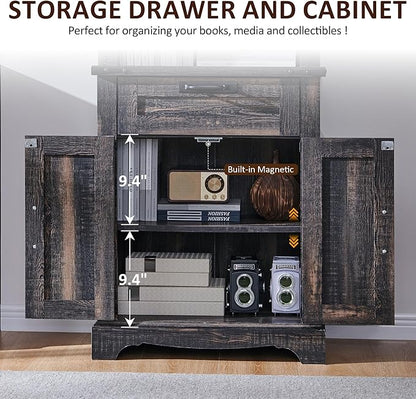 OKD 72'' Tall Bookshelf with Storage, Farmhouse 4 Tier Bookcase w/Barn Door, Adjustable Shelves and Drawers, Rustic Wooden Office Bookshelves for Home Bedroom, Living Room, Library (Dark Rustic Oak)