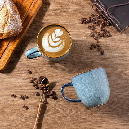 AmorArc 12oz Coffee Mugs, Ceramic Coffee Mugs set of 6 for Man, Woman, Dad, Mom, Modern Coffee Mugs with handle for Latte/Cappuccino/Milk/Cocoa. Dishwasher&Microwave Safe, Ocean Blue