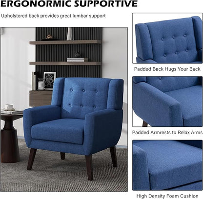 UIXE Accent Chair, Modern Upholstered Armchair in Fabric for Living Room, Comfy Club Arm Chairs Single Sofa Button Tufted Bedroom Reading Seat - Blue, Set of 4