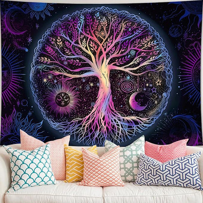 FORATER Tree of Life Tapestry Wall Hanging Colorful Life Tree Tapestries Aesthetic Sun and Moon Galaxy Wall Tapestry for Bedroom Living Room Dorm(36 x 48 Inch, Multicolor)